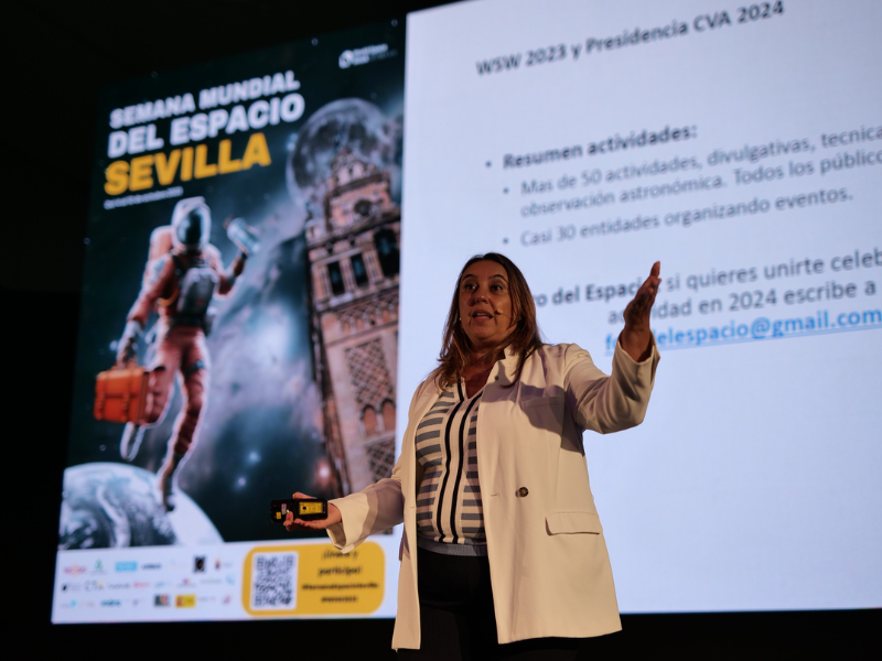 Silvia de los Santos hablando de Sevilla Capital Aeroespacial en Al Andalus Innovation Venture
